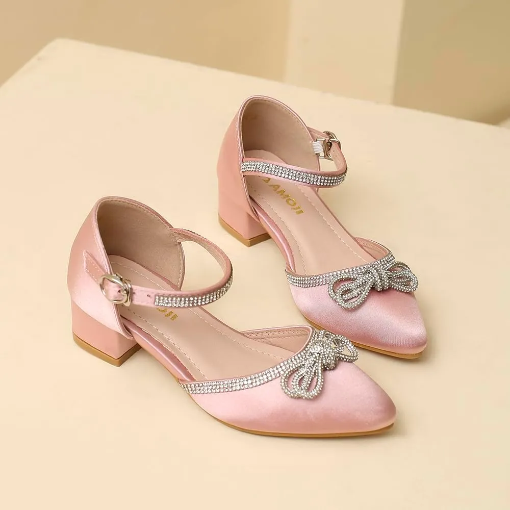 Amoji Girls High Heels Kid Ankle Strap Dress Shoes Wedding Party for Little Kid Big Kid 412