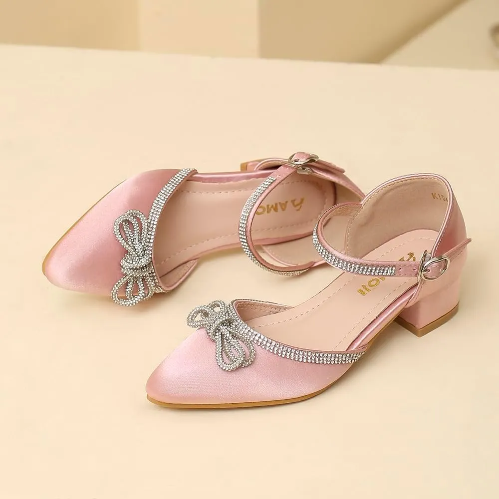 Amoji Girls High Heels Kid Ankle Strap Dress Shoes Wedding Party for Little Kid Big Kid 412