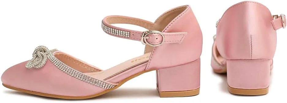 Amoji Girls High Heels Kid Ankle Strap Dress Shoes Wedding Party for Little Kid Big Kid 412