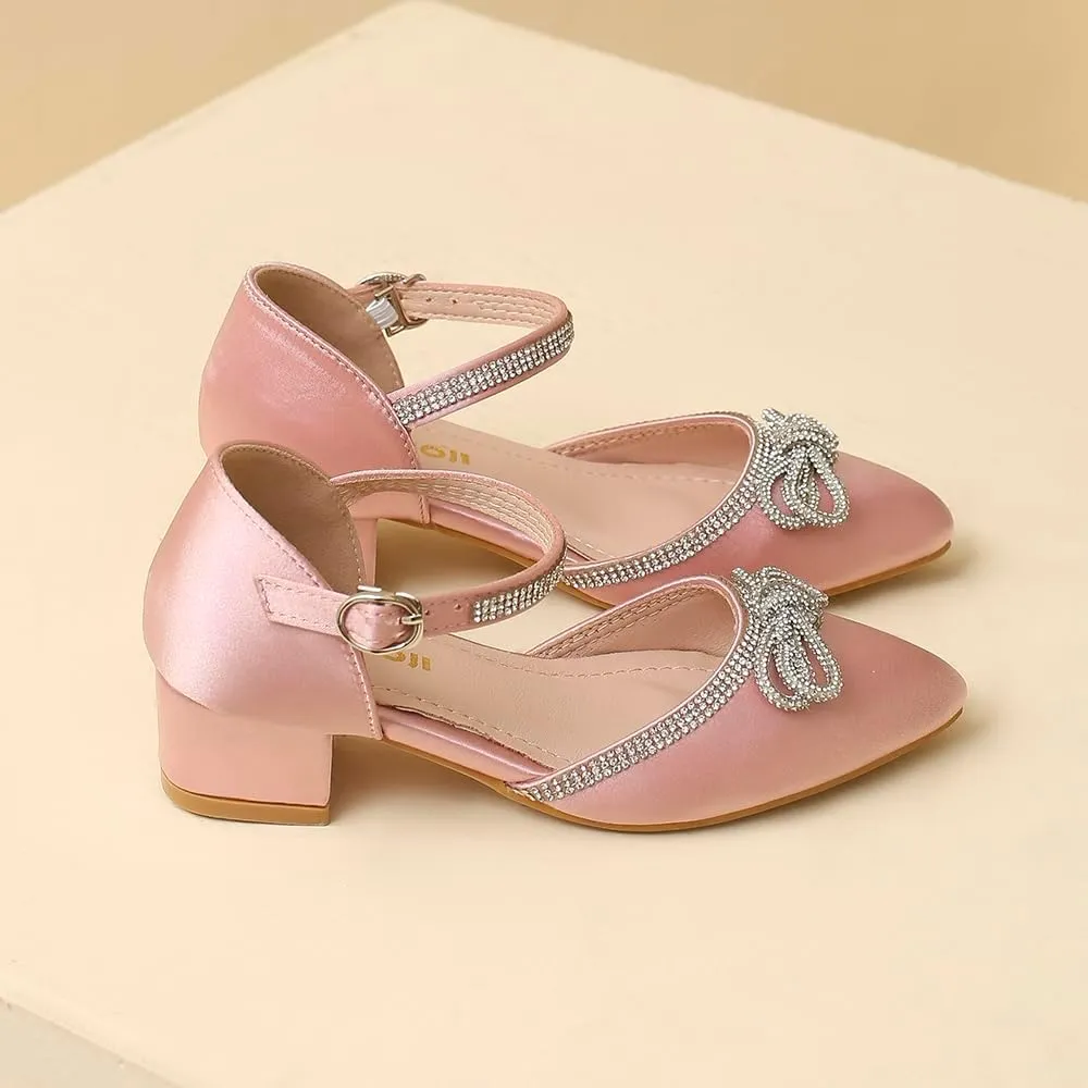 Amoji Girls High Heels Kid Ankle Strap Dress Shoes Wedding Party for Little Kid Big Kid 412