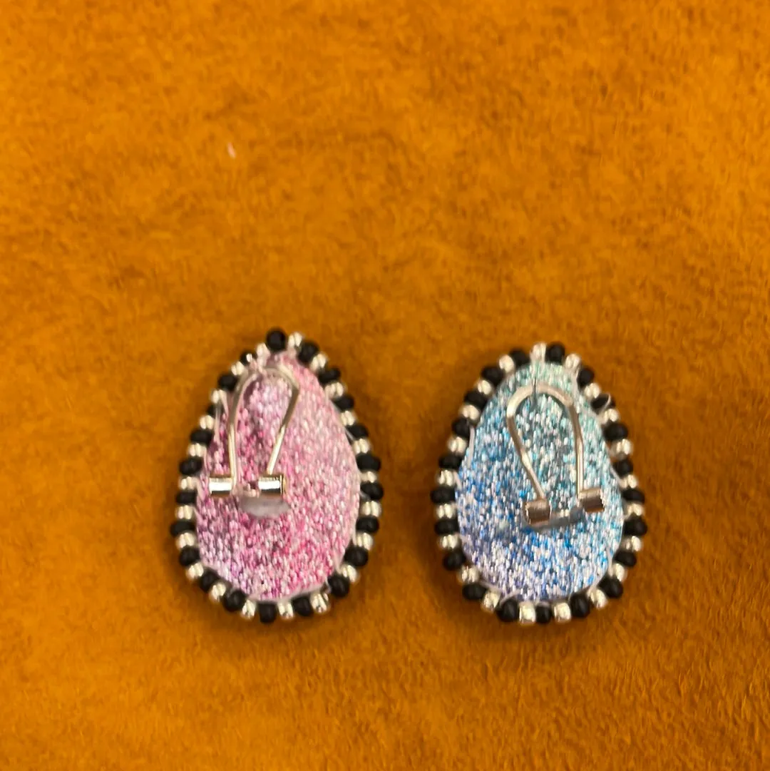 Beaded Pink, Black, Silver Earrings
