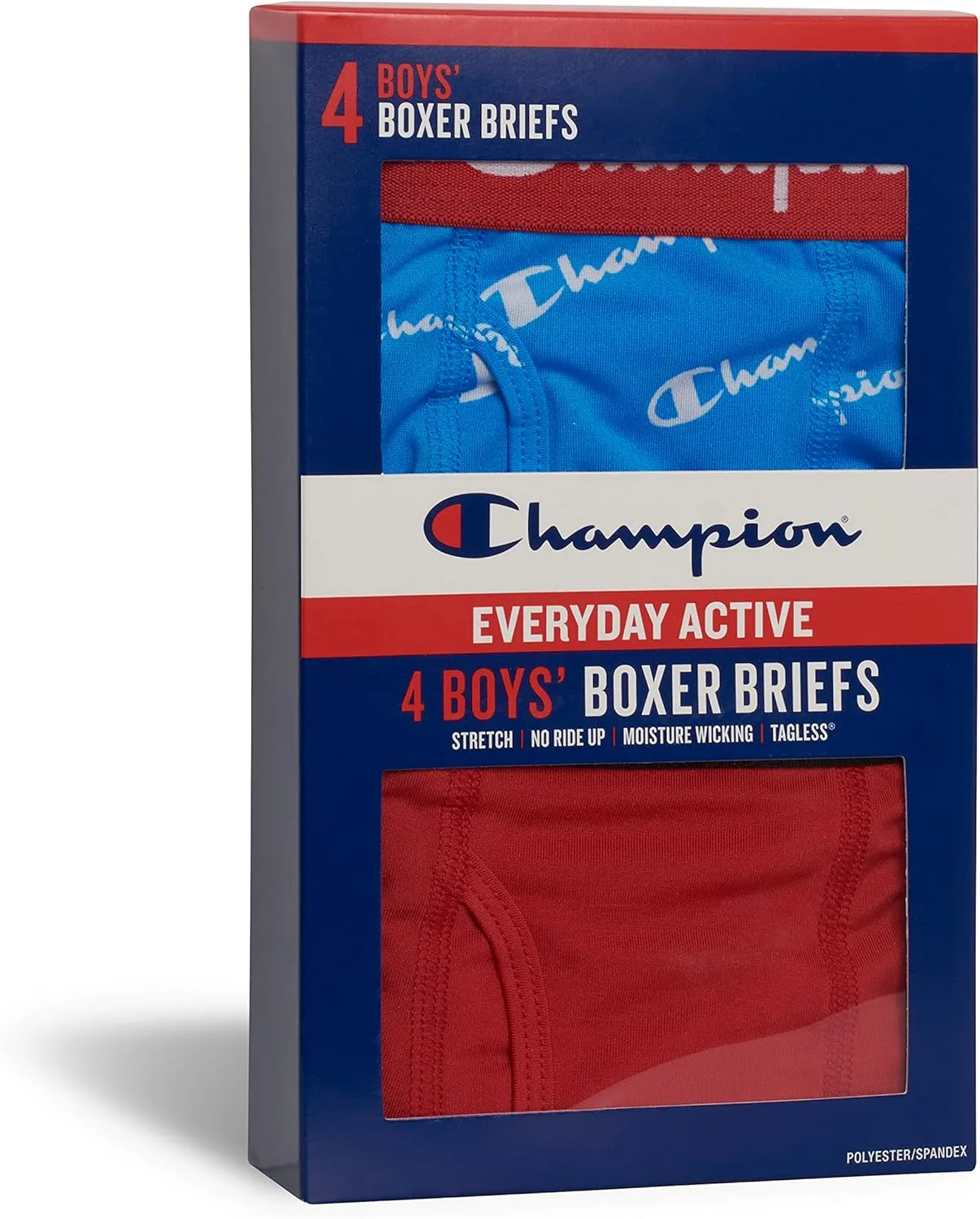 Champion Boys' Underwear, Everyday Active Stretch Boxer Briefs, Assorted 4-Pack