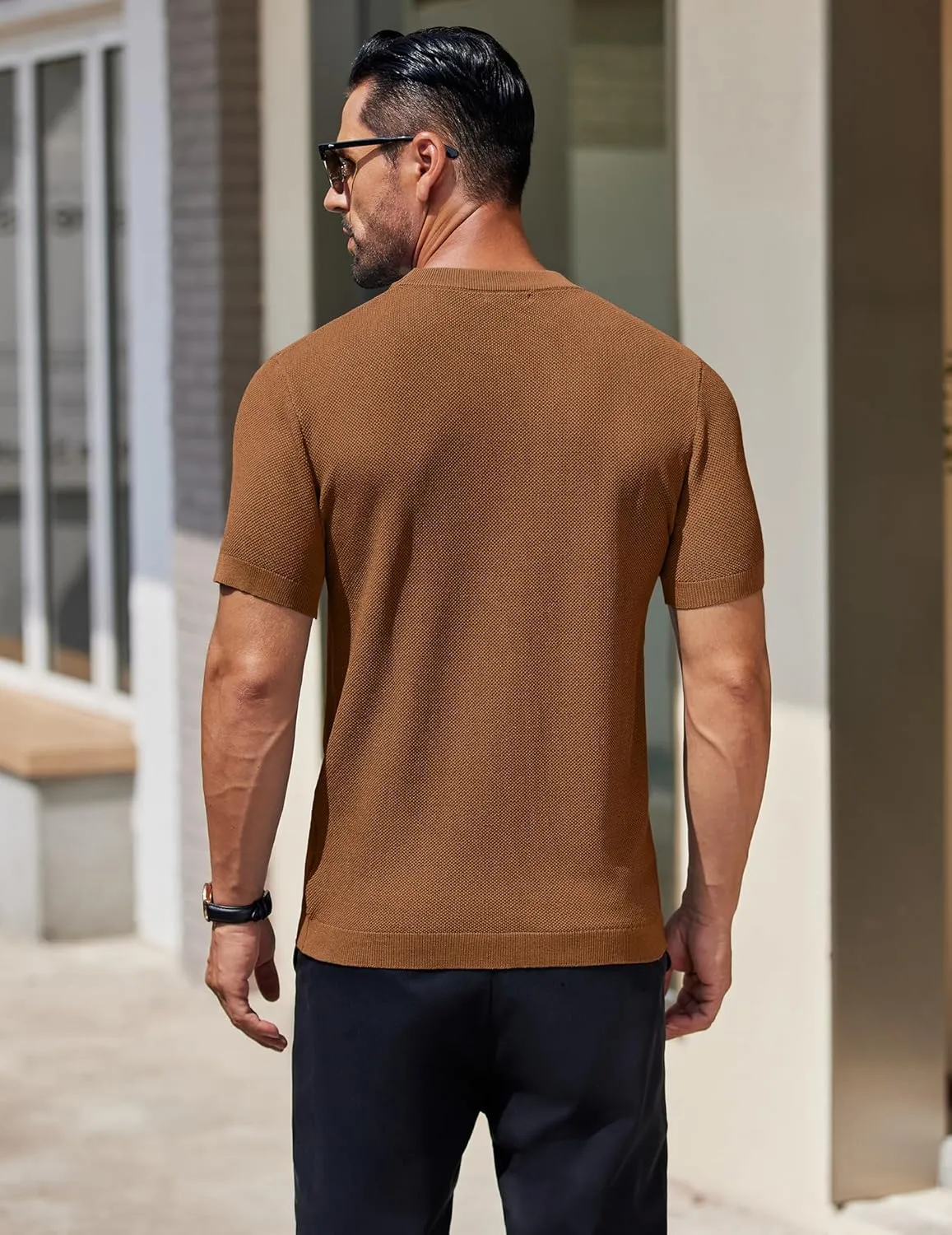COOFANDY Men's Knit T-Shirts Short Sleeve Crewneck Shirt Casual Textured Pullover Tees
