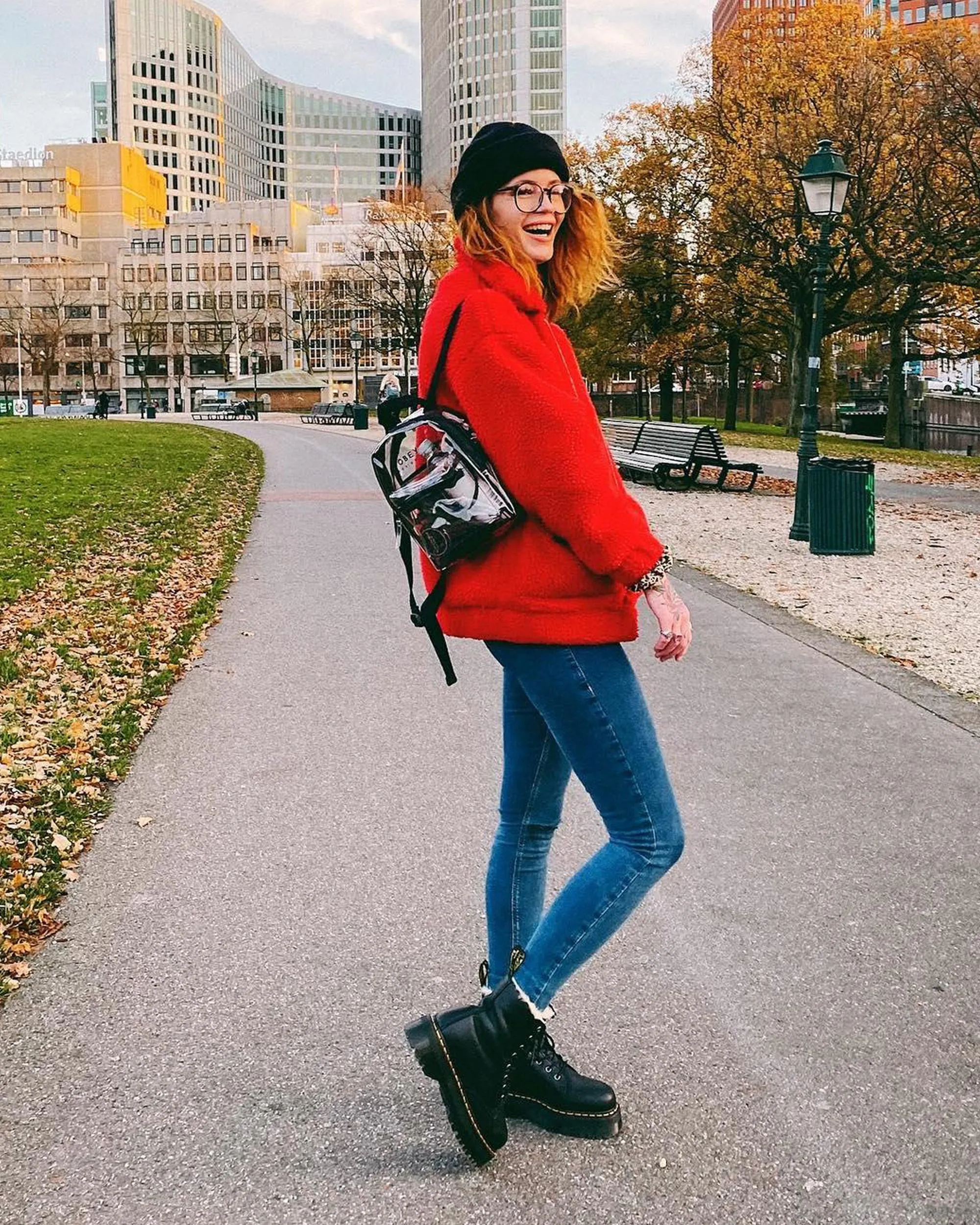 Dr. Jadon leather platform boots with faux fur lining. Martens