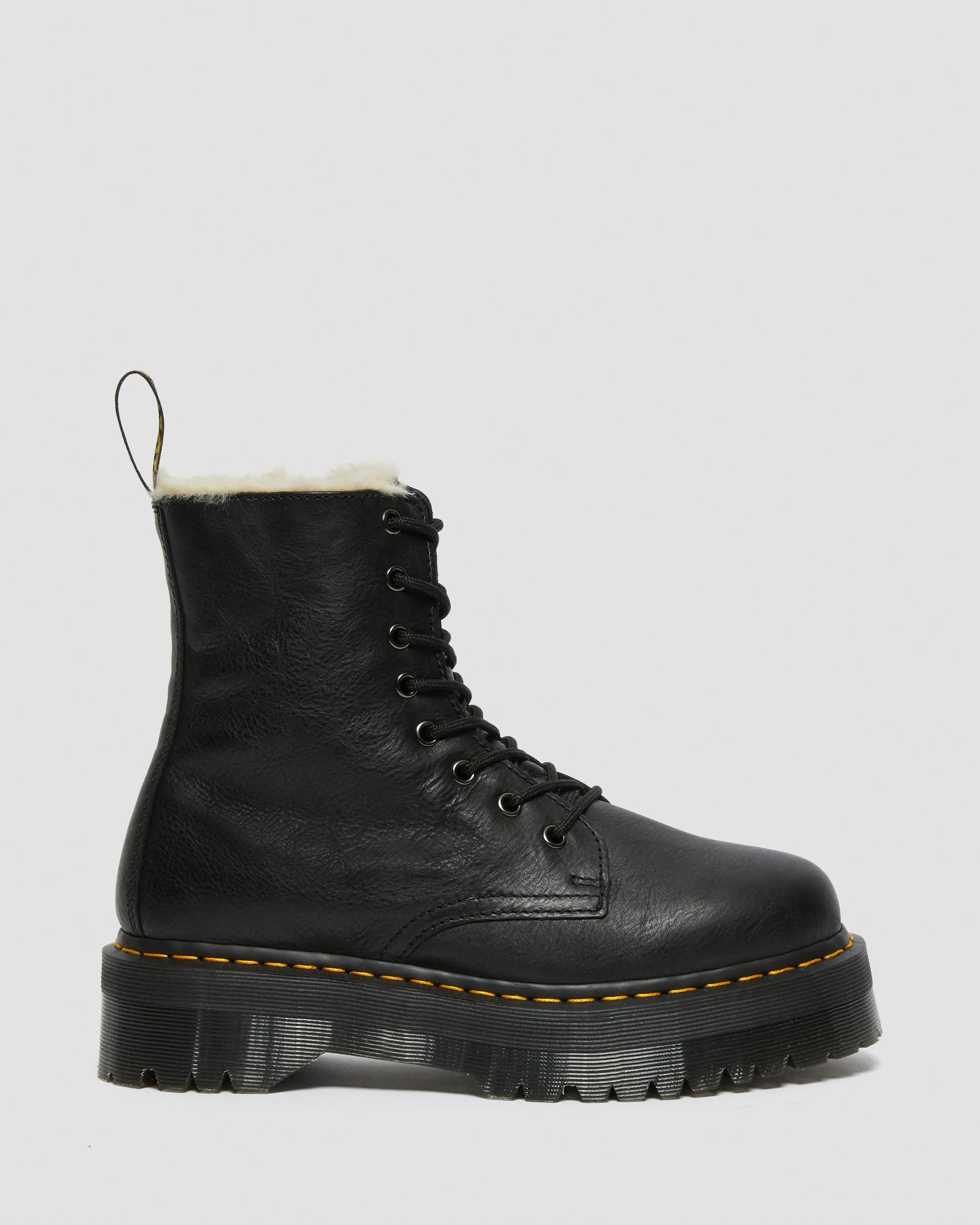 Dr. Jadon leather platform boots with faux fur lining. Martens