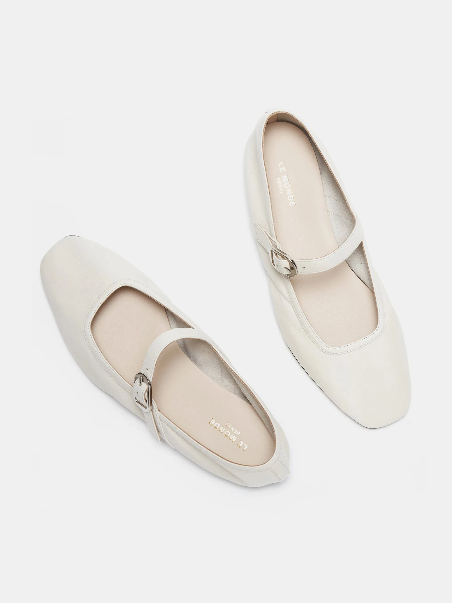 Ecru leather ballet Mary Jane flats