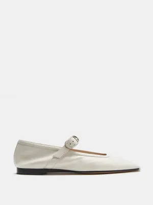 Ecru leather ballet Mary Jane flats