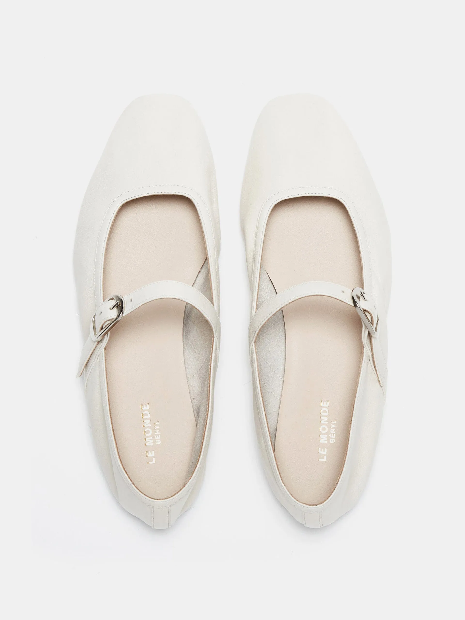 Ecru leather ballet Mary Jane flats