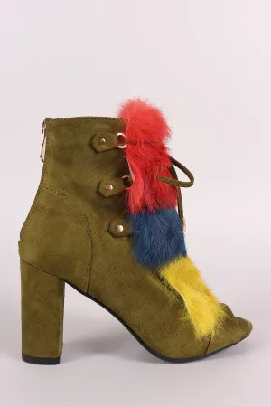 Faux Fur Front Peep Toe Ankle Boots