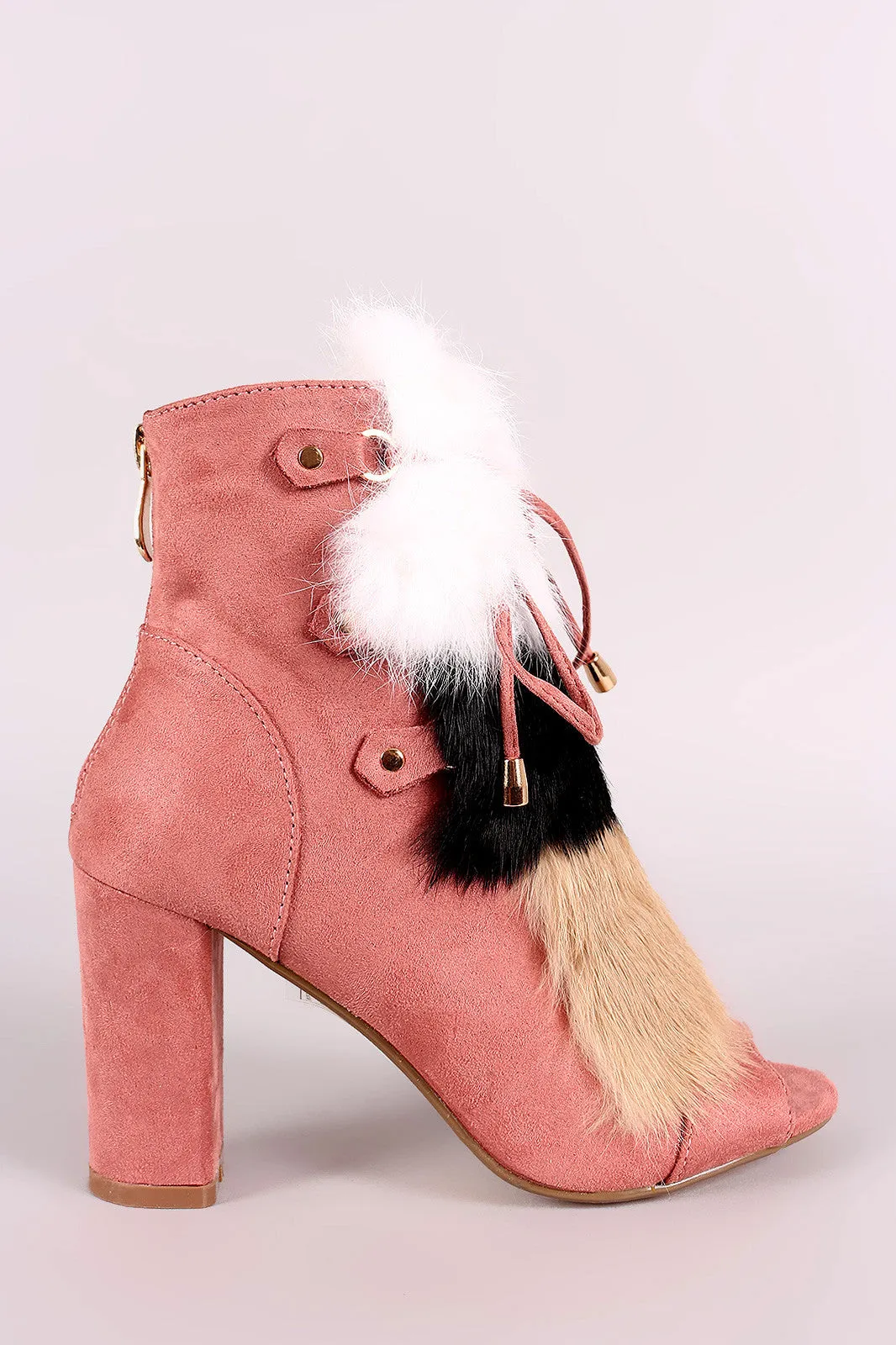 Faux Fur Front Peep Toe Ankle Boots