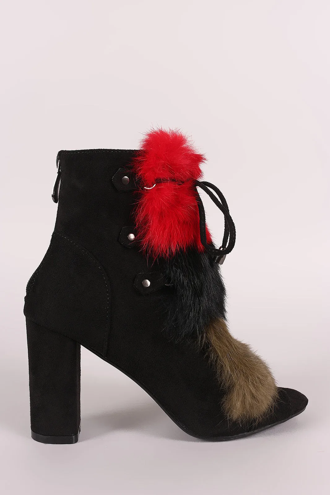 Faux Fur Front Peep Toe Ankle Boots