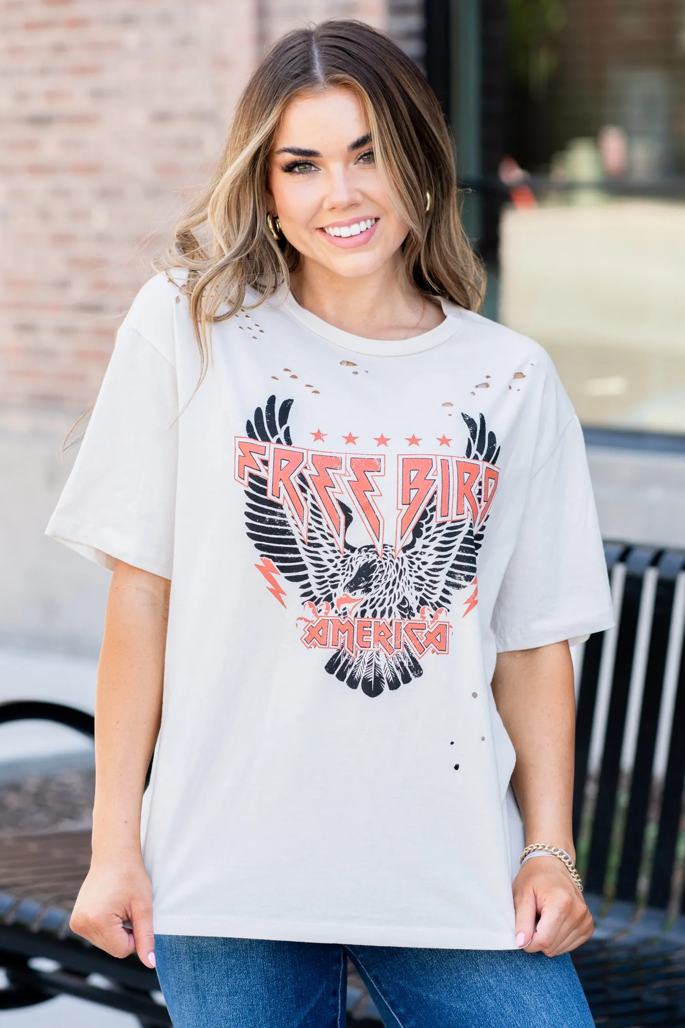 Free Bird Red Eagle Graphic Tee - Light Khaki