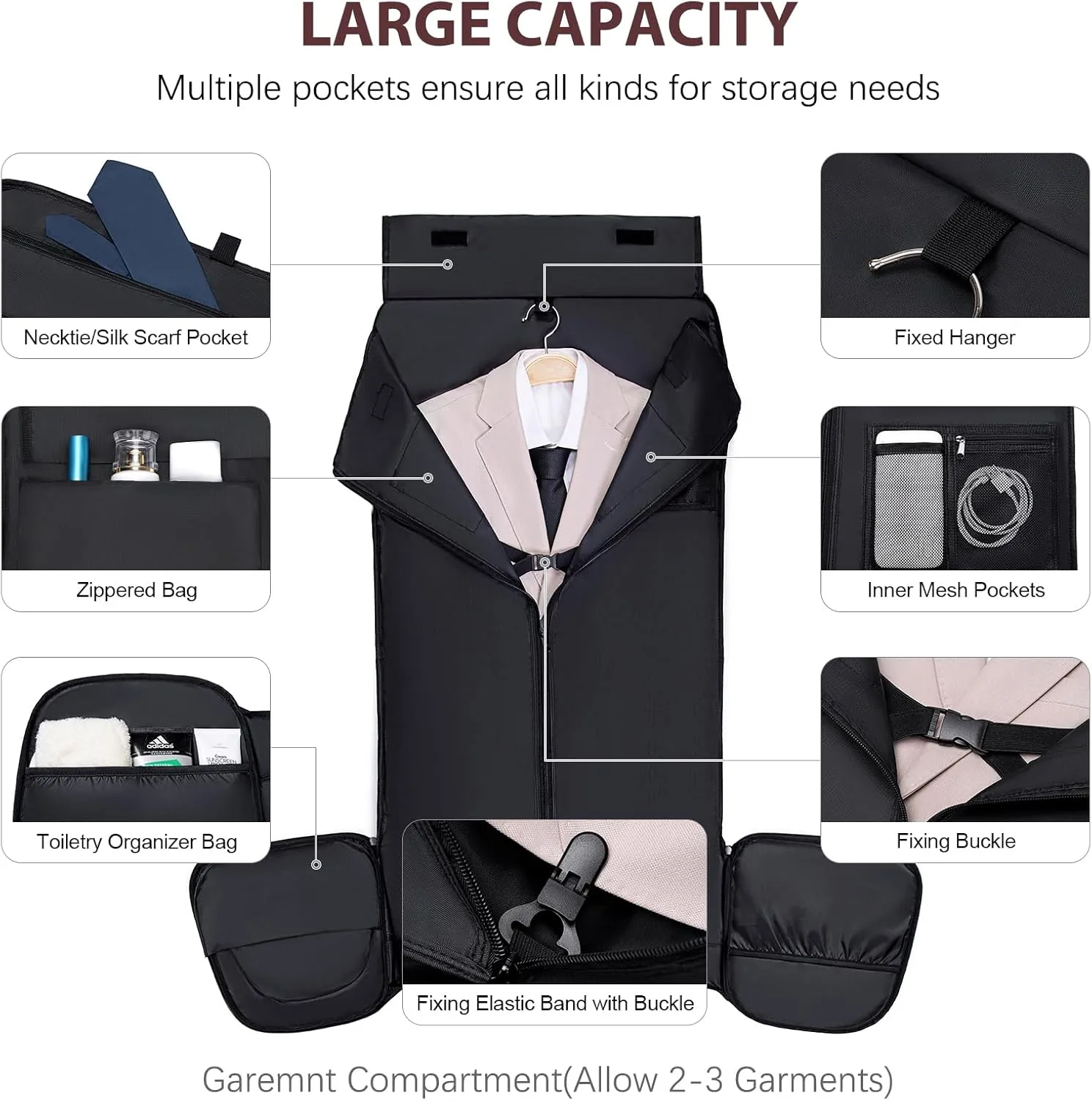 Garment Bag for Travel, Vessgra Carry on Convertible Garment Duffle Bags for Men Women with Shoe Compartment - 2 in 1 Hanging Suitcase Suit Travel Bags-Grey