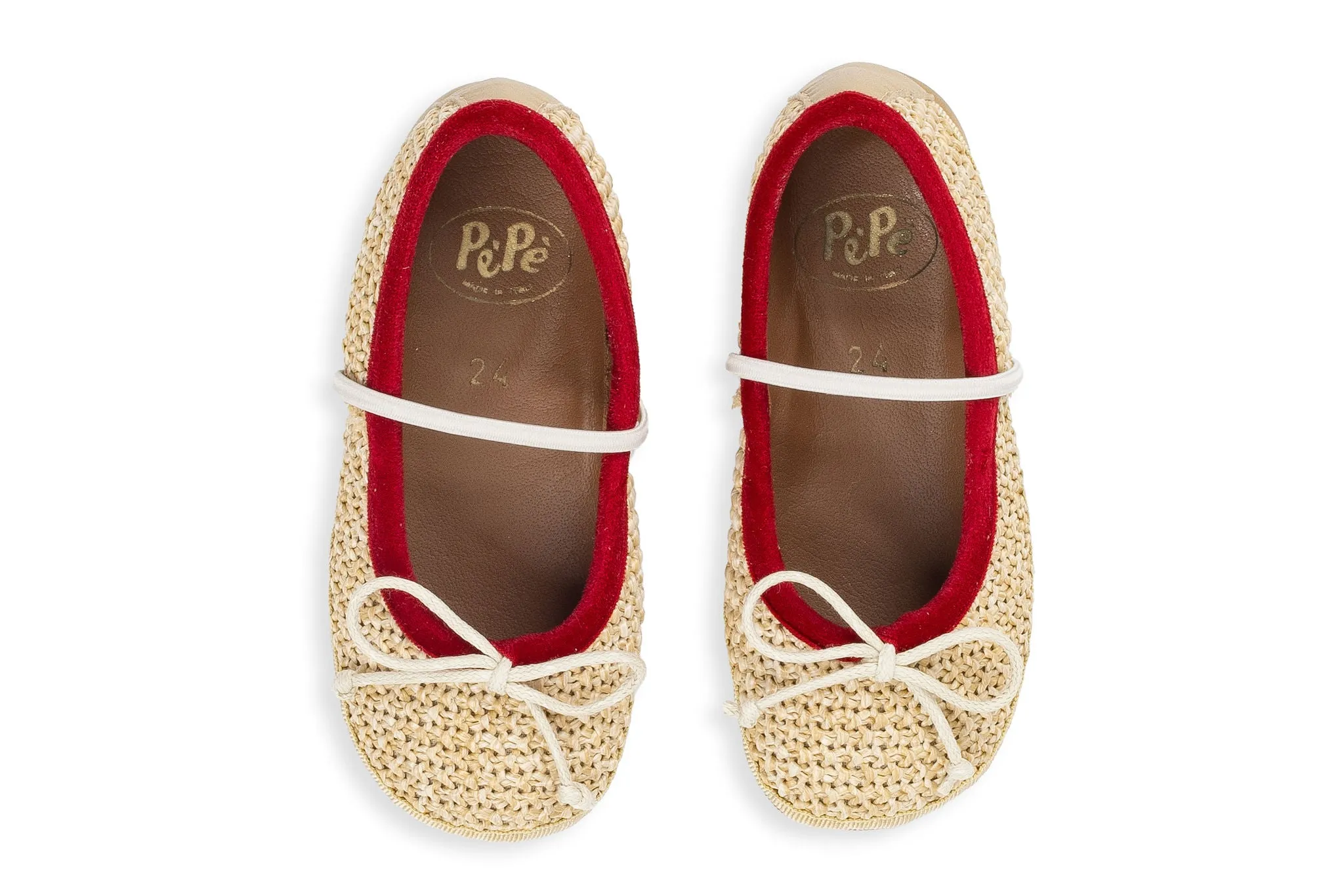 Girl's Raffia Apataki Flat with Red Trim