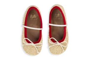 Girl's Raffia Apataki Flat with Red Trim