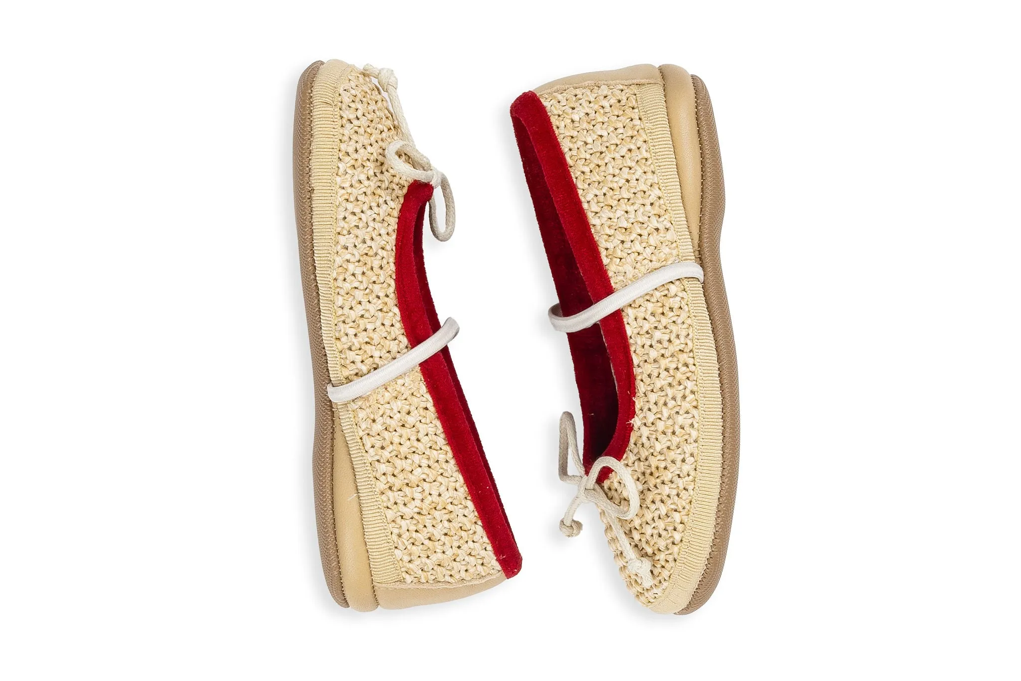Girl's Raffia Apataki Flat with Red Trim