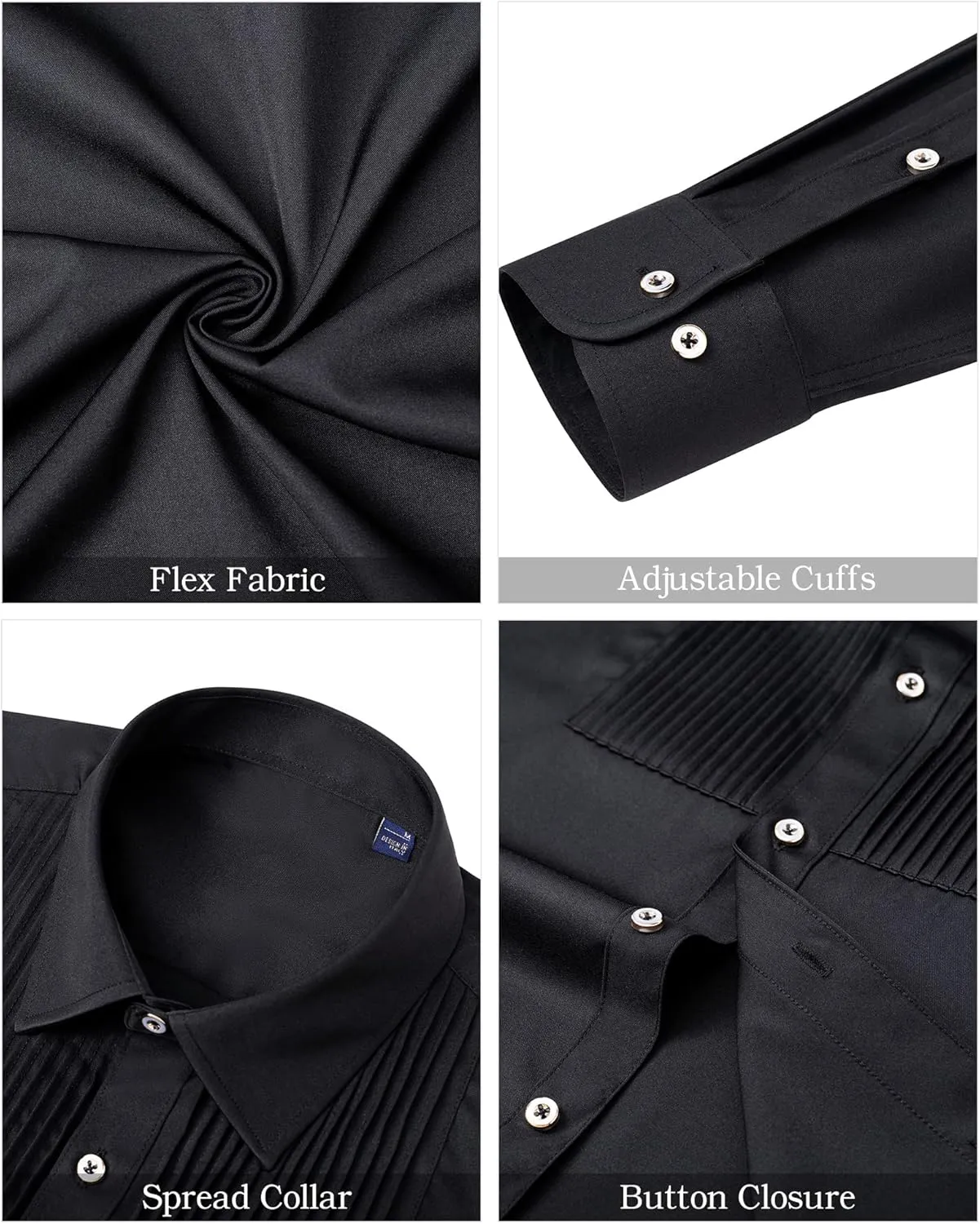J.VER Men's Tuxedo Shirt Formal Dress Shirt Pleated Long Sleeve Button Down Shirts for Prom Party Wedding