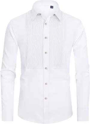 J.VER Men's Tuxedo Shirt Formal Dress Shirt Pleated Long Sleeve Button Down Shirts for Prom Party Wedding