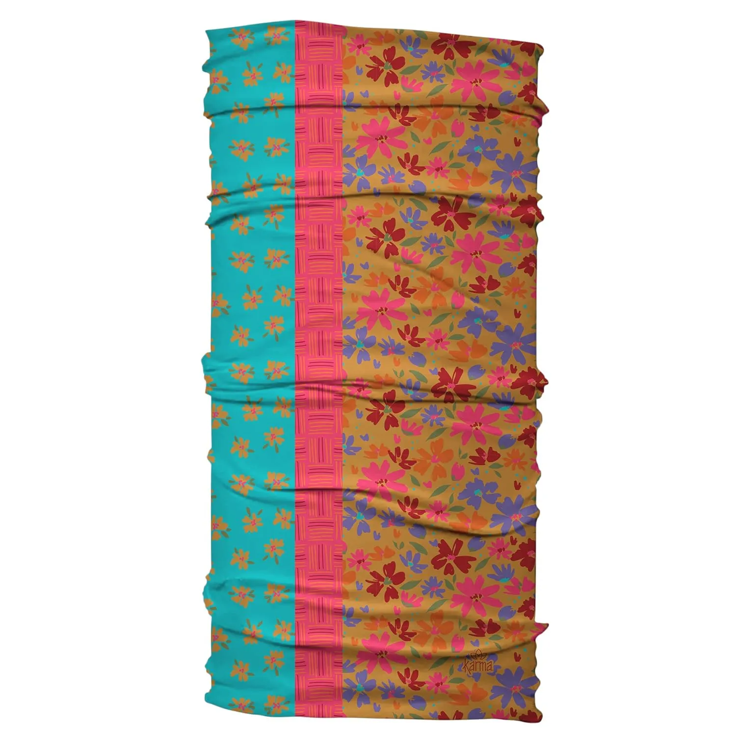 Karma Teal/Apricot Split Floral Headband for Women - Wide - Fabric Headband and Stretchy Hair Scarf - Teal/Apricot (KA2001)