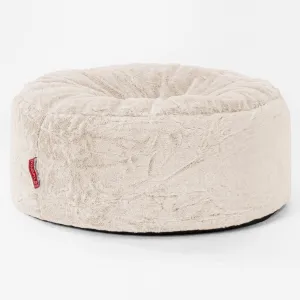 Large Round Pouffe - Fluffy Faux Fur Rabbit White
