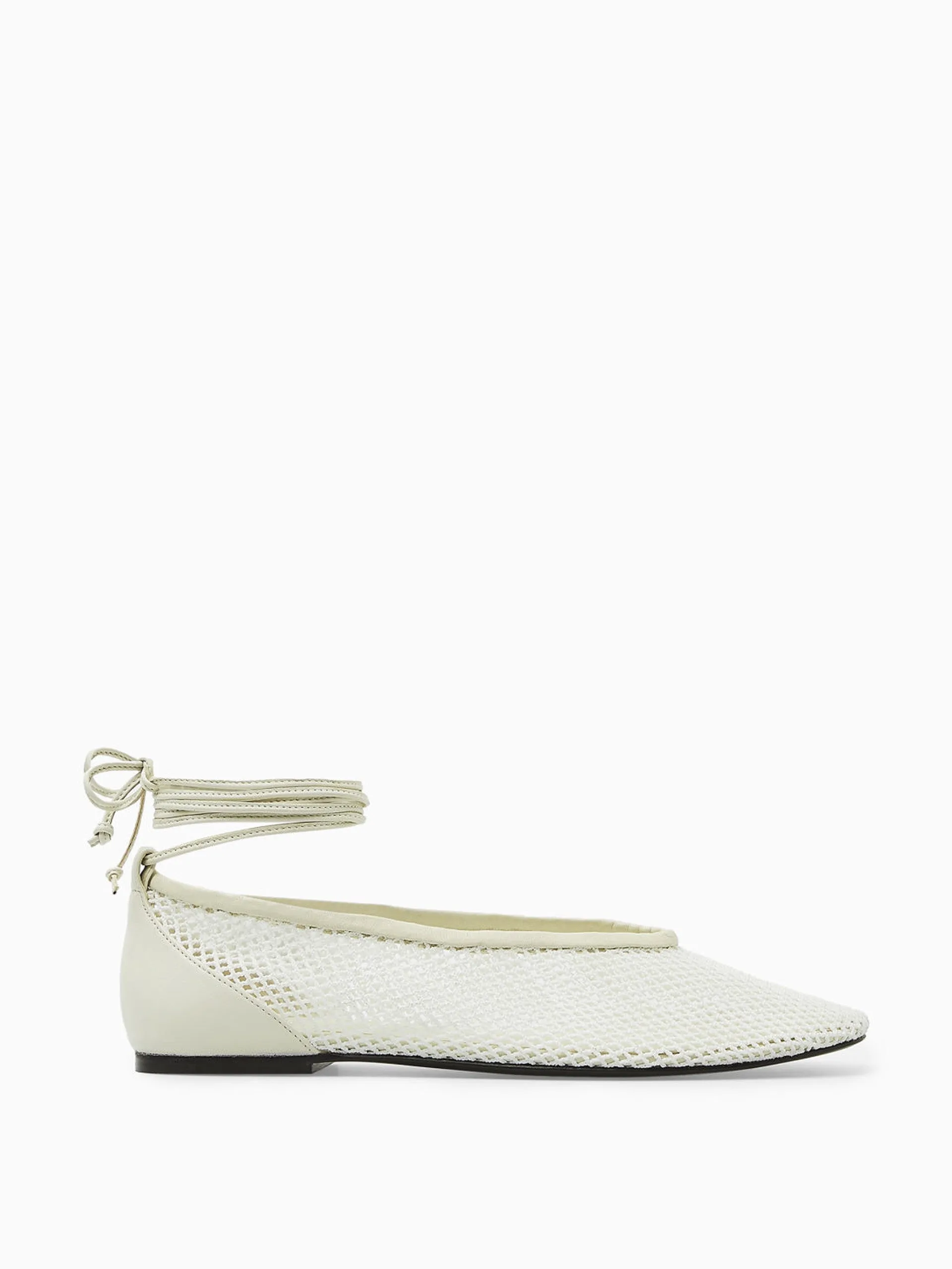 Leather-trimmed mesh ballet flats
