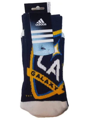 Los Angeles Galaxy Adidas Navy and White with Dual Logos Men's Crew Socks (L)