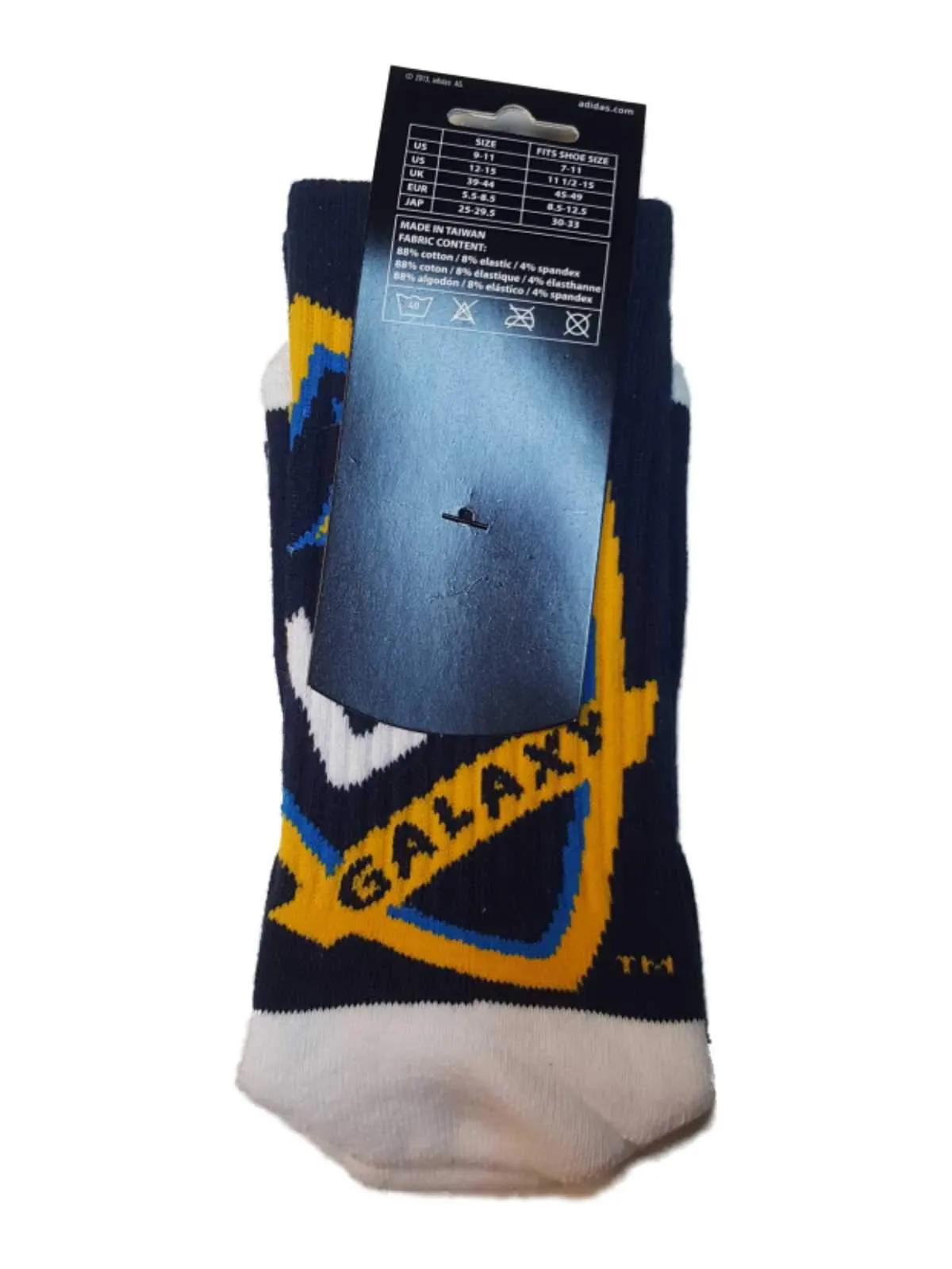 Los Angeles Galaxy Adidas Navy and White with Dual Logos Men's Crew Socks (L)