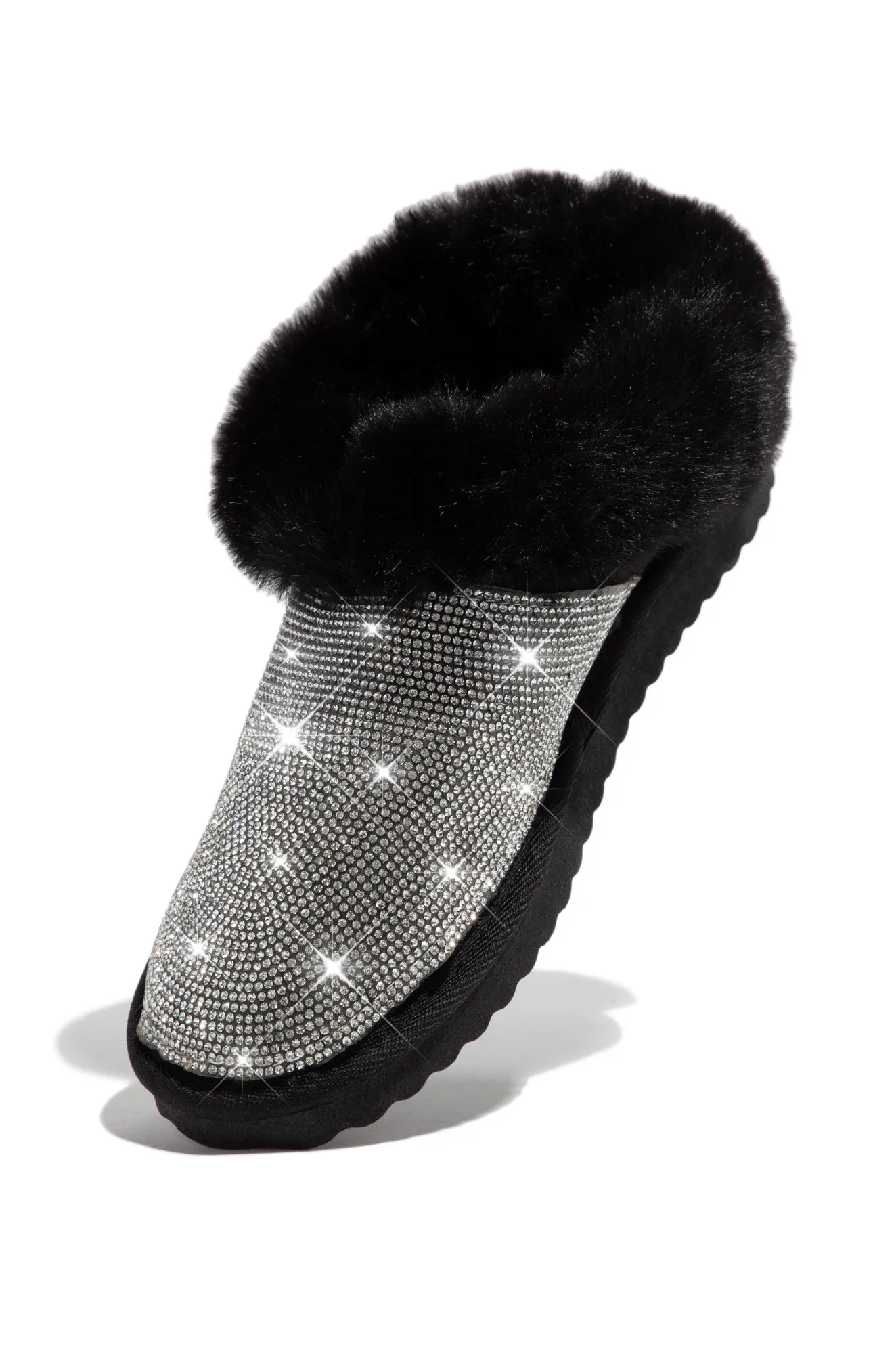 Luxe Status Embellished Faux Fur Boots - Black