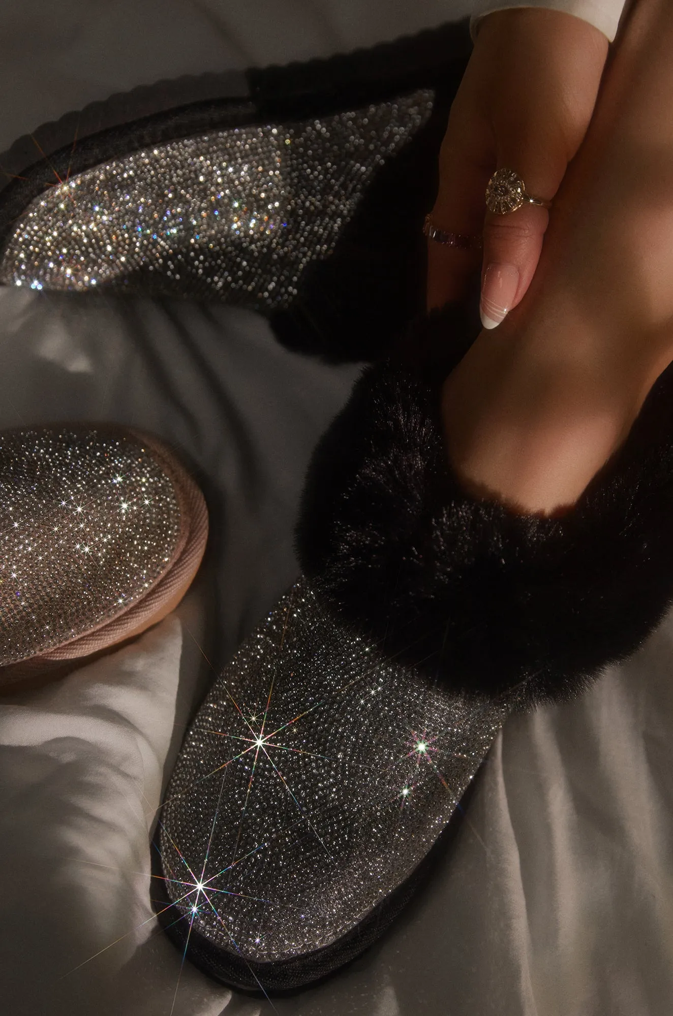 Luxe Status Embellished Faux Fur Boots - Black