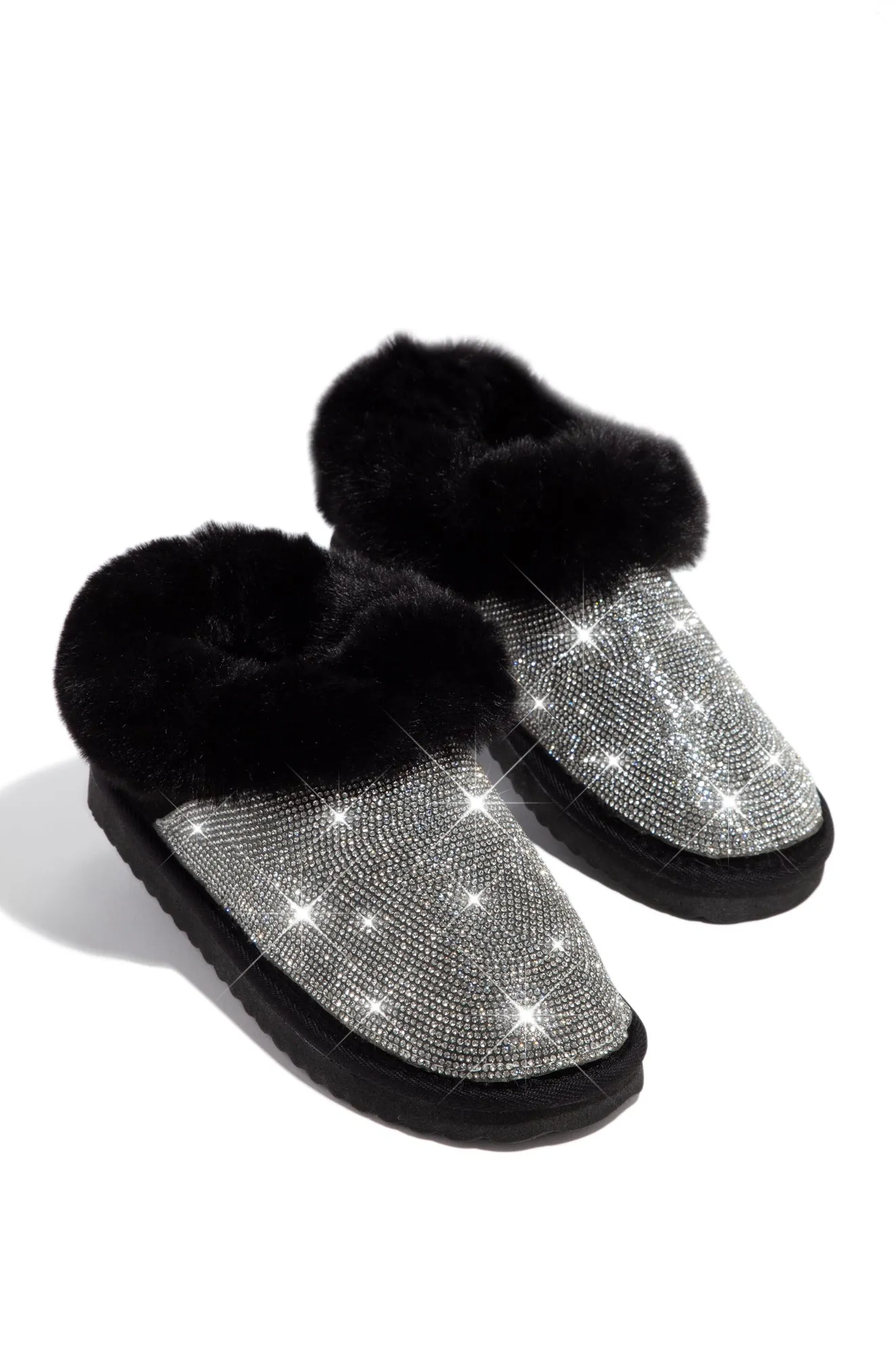 Luxe Status Embellished Faux Fur Boots - Black