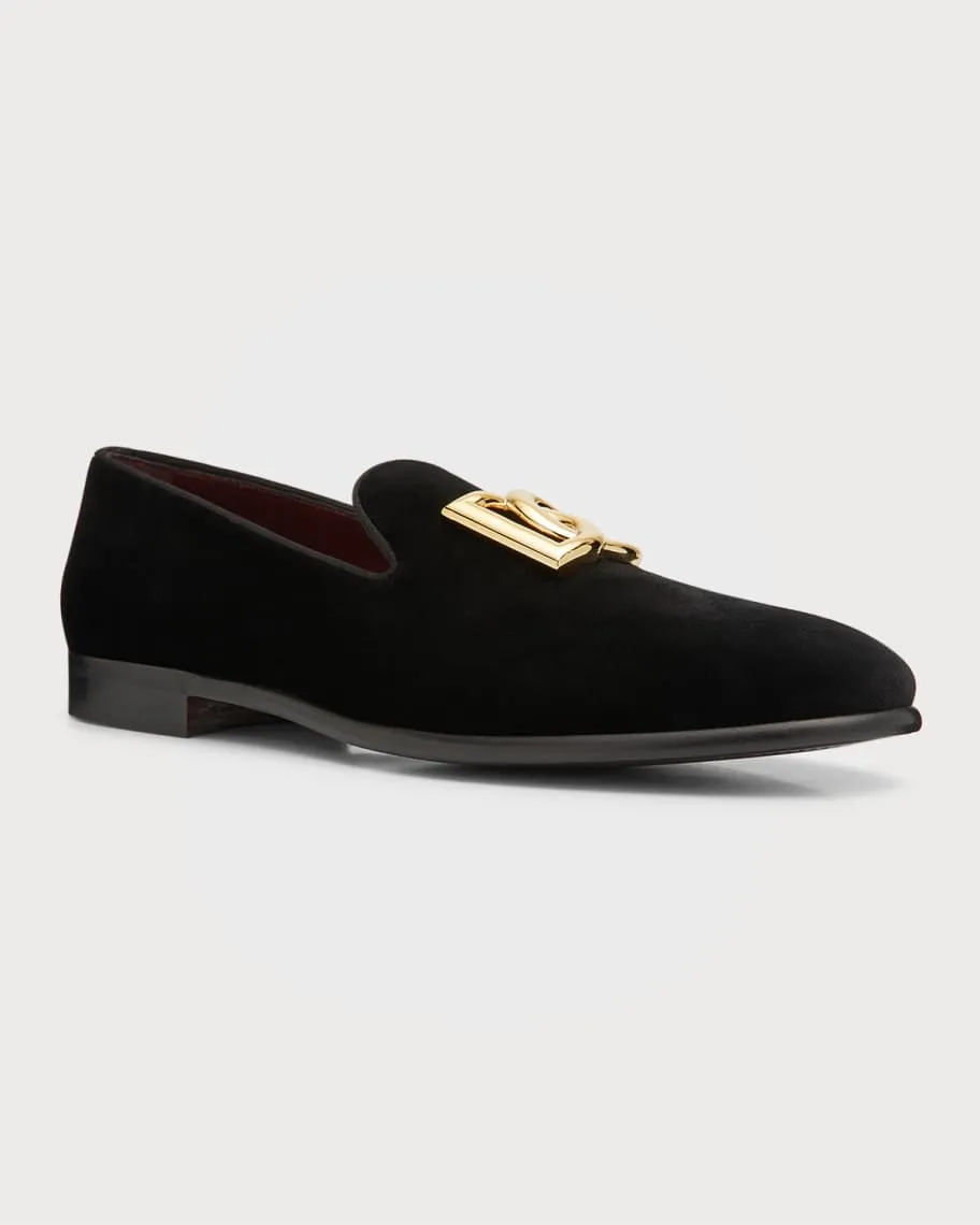 Men's velvet loafers with Dolce&Gabbana logo