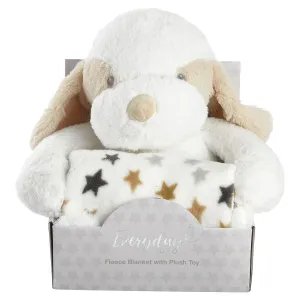 Plush White Baby Fleece Blanket with Puppy