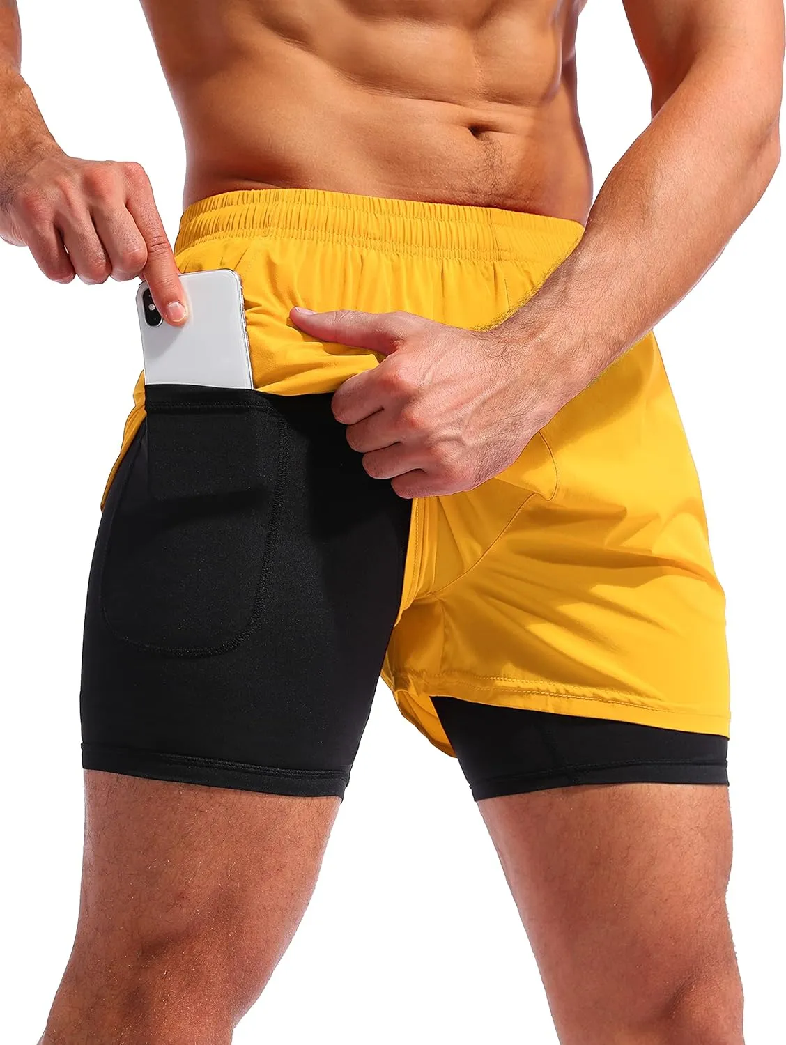 Pudolla Men??s 2 in 1 Running Shorts 5"/7" Quick Dry Gym Athletic Workout Shorts for Men with Phone Pockets