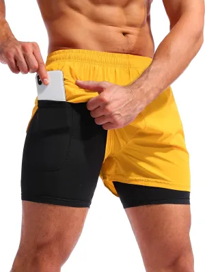 Pudolla Men??s 2 in 1 Running Shorts 5"/7" Quick Dry Gym Athletic Workout Shorts for Men with Phone Pockets