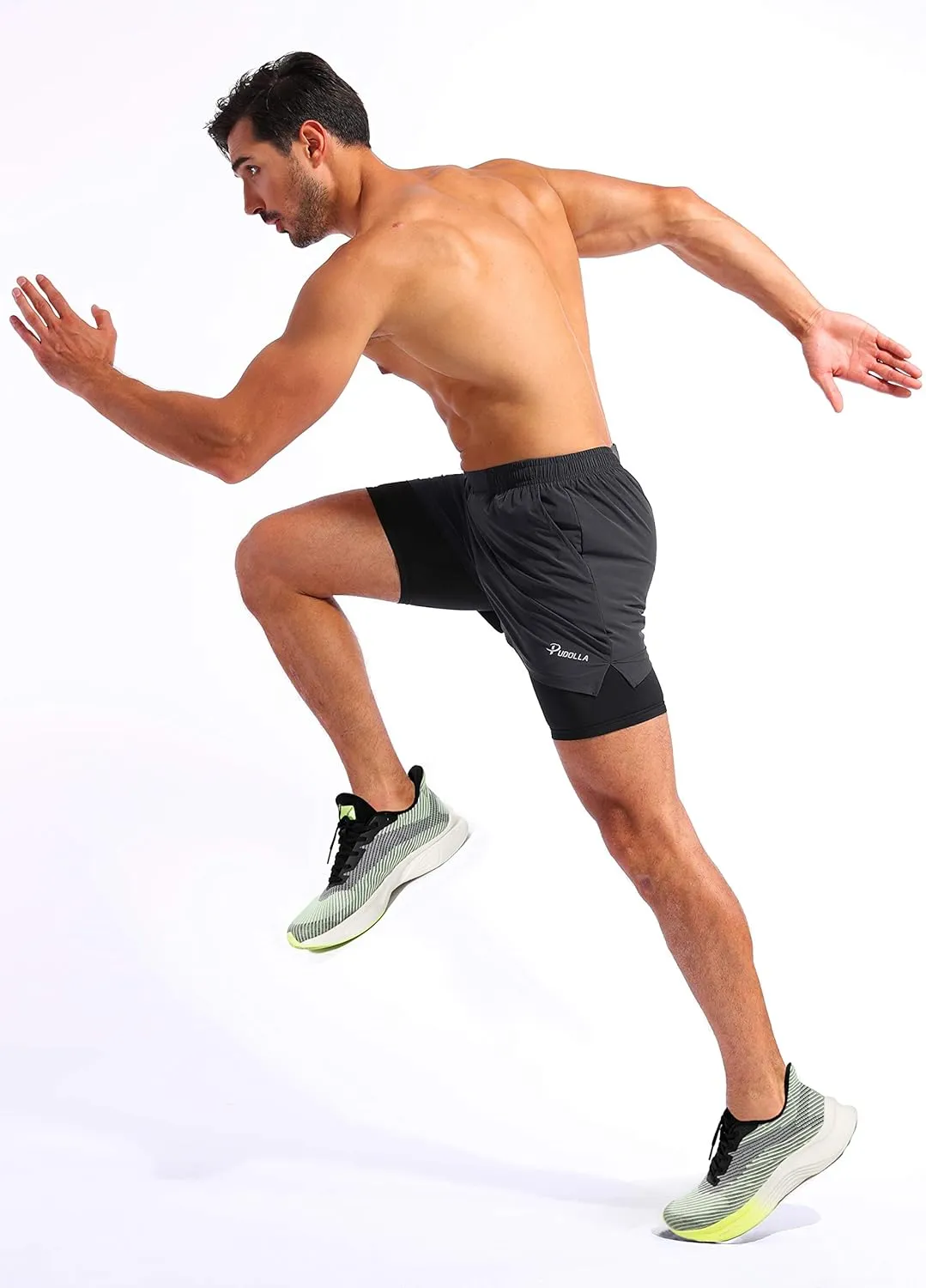 Pudolla Men??s 2 in 1 Running Shorts 5"/7" Quick Dry Gym Athletic Workout Shorts for Men with Phone Pockets