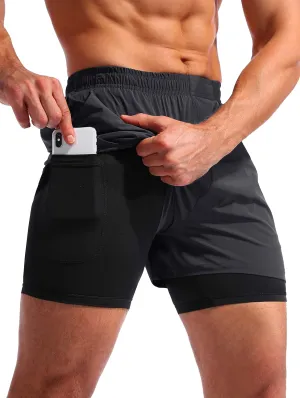 Pudolla Men??s 2 in 1 Running Shorts 5"/7" Quick Dry Gym Athletic Workout Shorts for Men with Phone Pockets