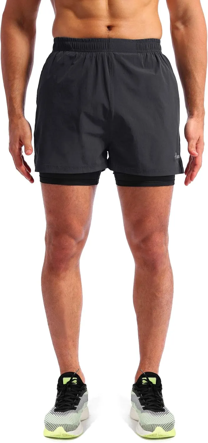Pudolla Men??s 2 in 1 Running Shorts 5"/7" Quick Dry Gym Athletic Workout Shorts for Men with Phone Pockets