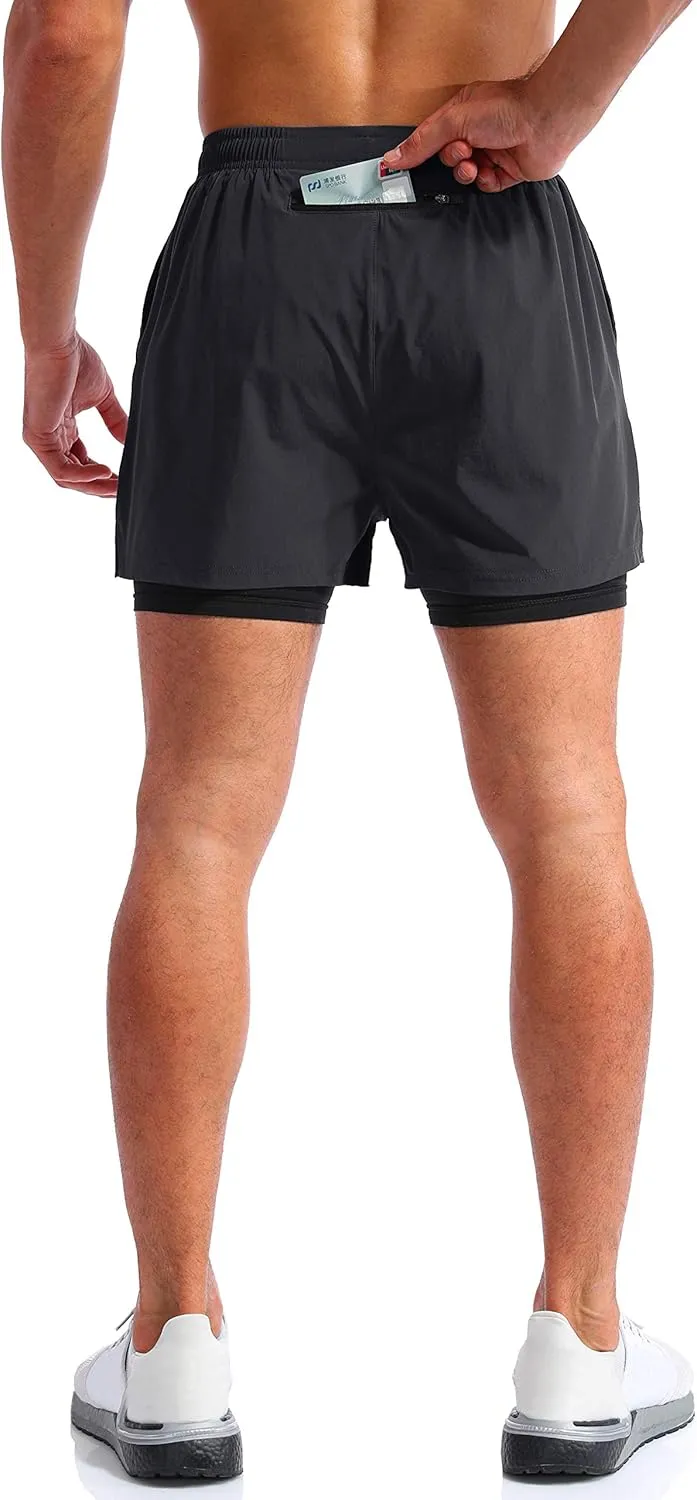 Pudolla Men??s 2 in 1 Running Shorts 5"/7" Quick Dry Gym Athletic Workout Shorts for Men with Phone Pockets