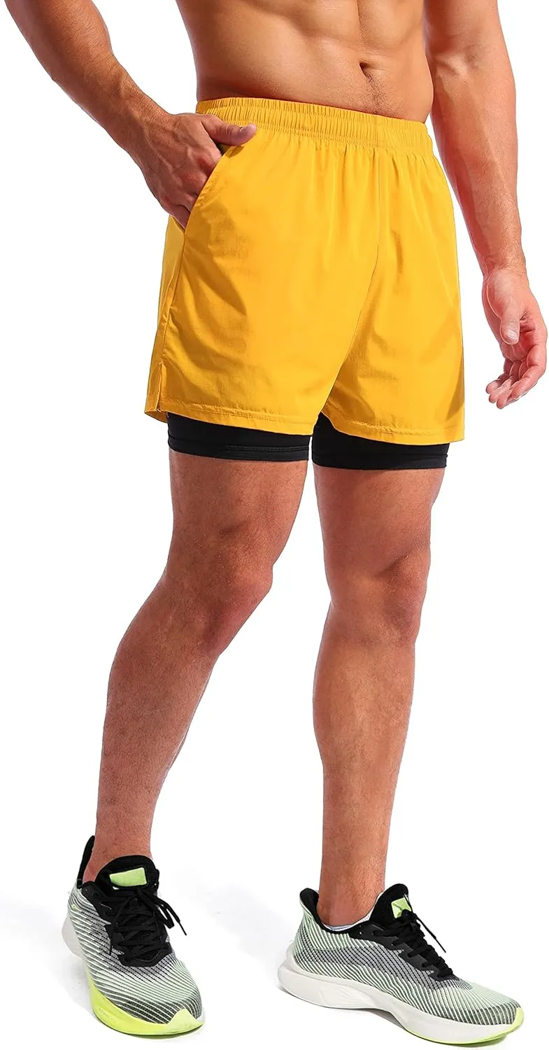 Pudolla Men??s 2 in 1 Running Shorts 5"/7" Quick Dry Gym Athletic Workout Shorts for Men with Phone Pockets