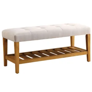 relaxed ACME 96680 Charla Wooden Frame Slatted Lower Shelf Bench, Light Gray and Oak
