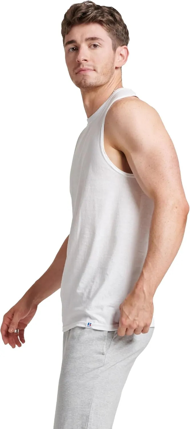 Russell Athletic Men's Dri-Power Cotton Blend Sleeveless Muscle Shirts, Moisture Wicking Odor Protection UPF 30 , Sizes S-4X