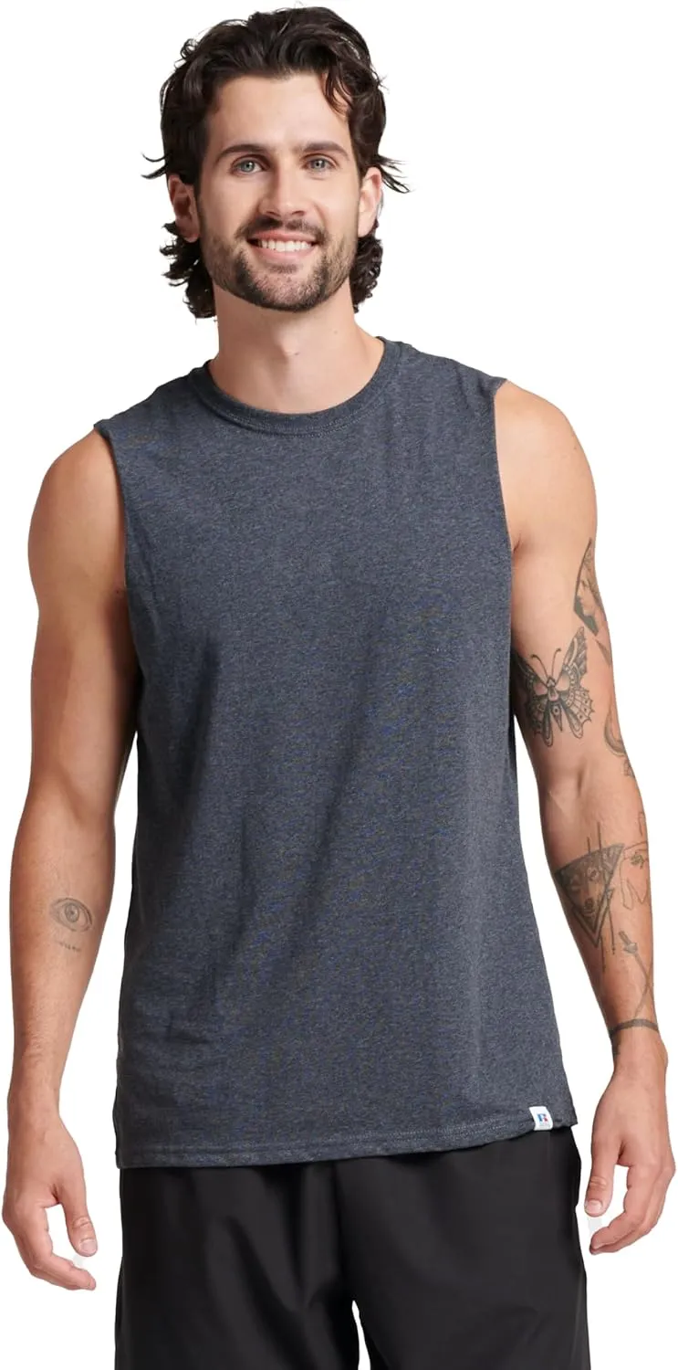 Russell Athletic Men's Dri-Power Cotton Blend Sleeveless Muscle Shirts, Moisture Wicking Odor Protection UPF 30 , Sizes S-4X
