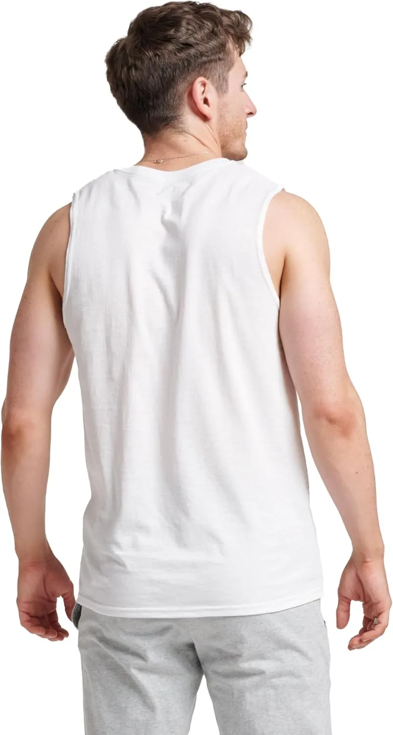 Russell Athletic Men's Dri-Power Cotton Blend Sleeveless Muscle Shirts, Moisture Wicking Odor Protection UPF 30 , Sizes S-4X