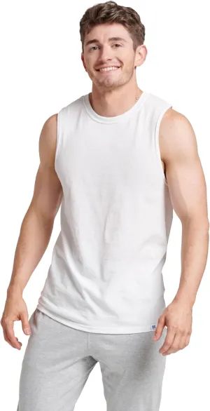 Russell Athletic Men's Dri-Power Cotton Blend Sleeveless Muscle Shirts, Moisture Wicking Odor Protection UPF 30 , Sizes S-4X