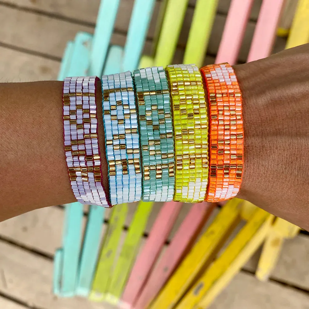 Seed Bead LOVE with Hearts Bracelet - Neon Orange