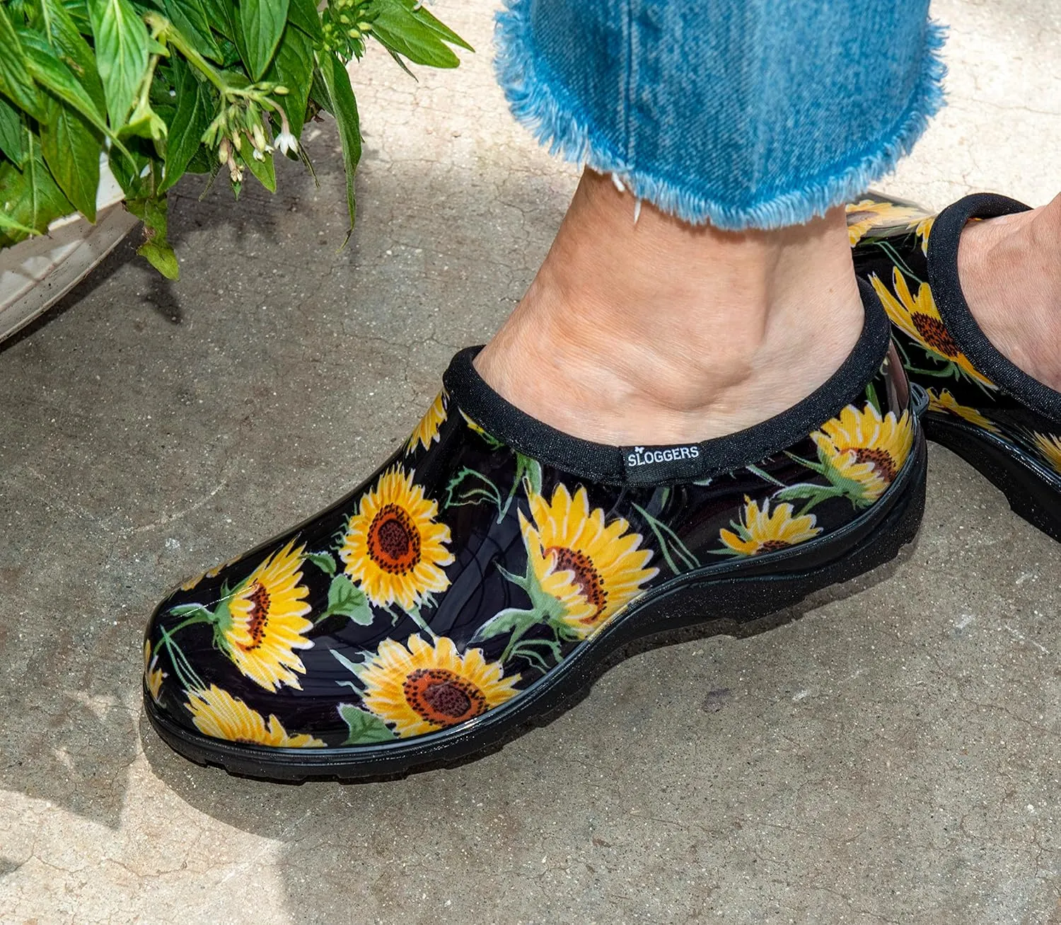 Sloggers Original Waterproof Rain and Garden Shoe for Women Outdoor Slip-On Garden Clog - Made in The USA with Premium Comfort Insole and Arch Support - Sunflower Print Black, Size 8