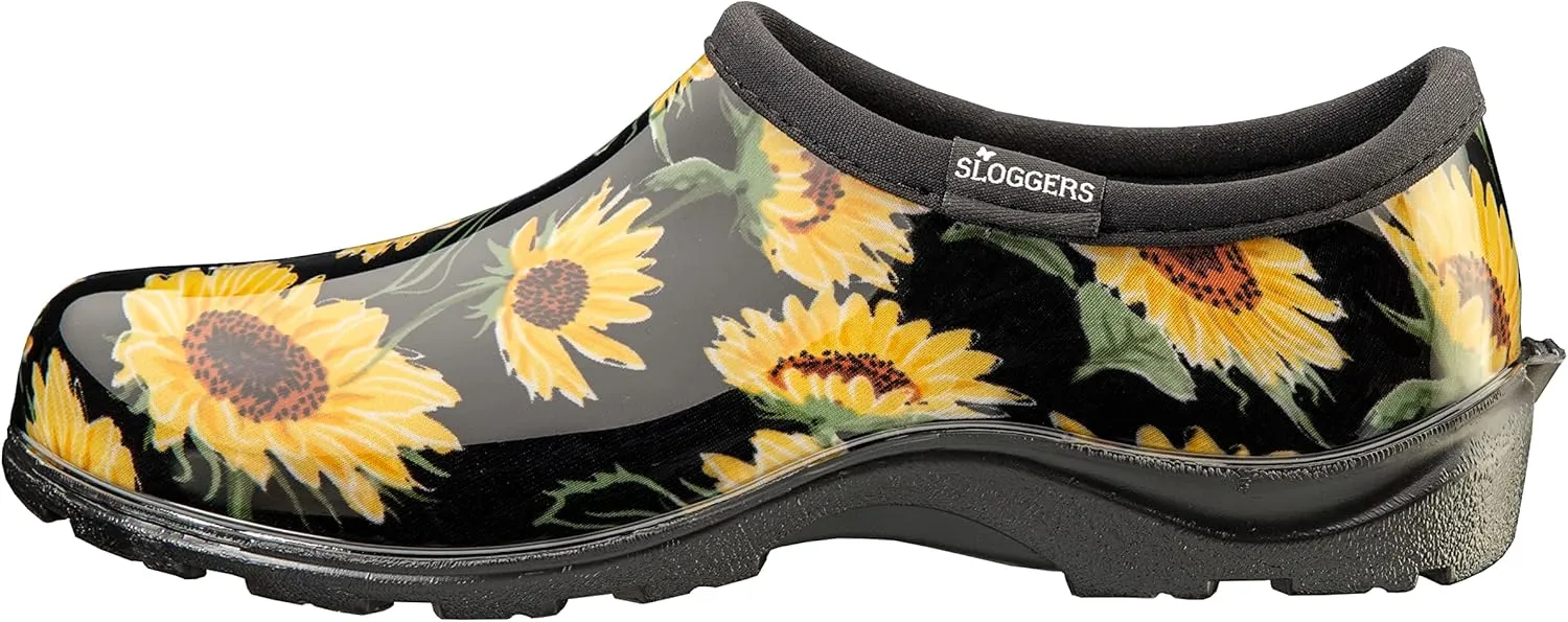 Sloggers Original Waterproof Rain and Garden Shoe for Women Outdoor Slip-On Garden Clog - Made in The USA with Premium Comfort Insole and Arch Support - Sunflower Print Black, Size 8
