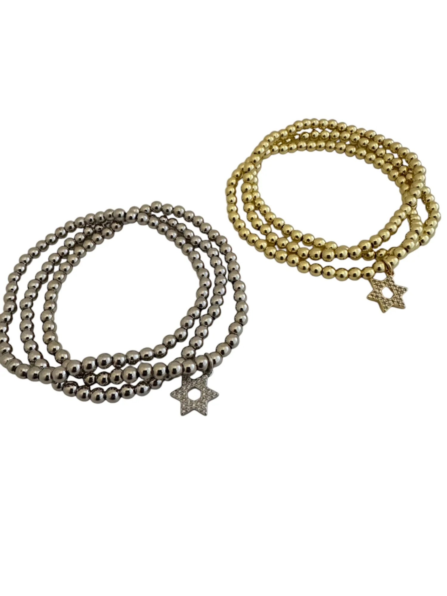 Star of David Gold or Silver 4mm Ball Bracelet Set