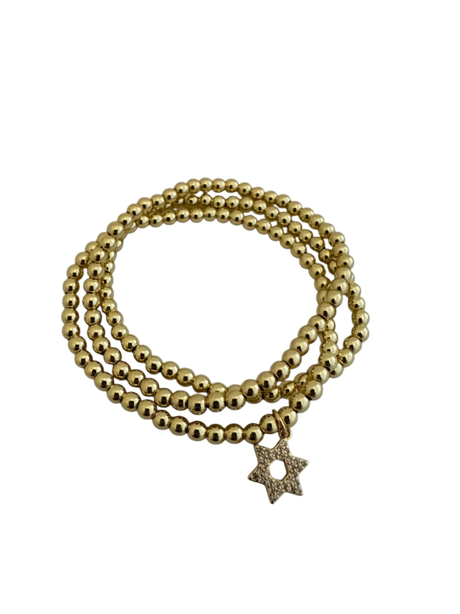 Star of David Gold or Silver 4mm Ball Bracelet Set