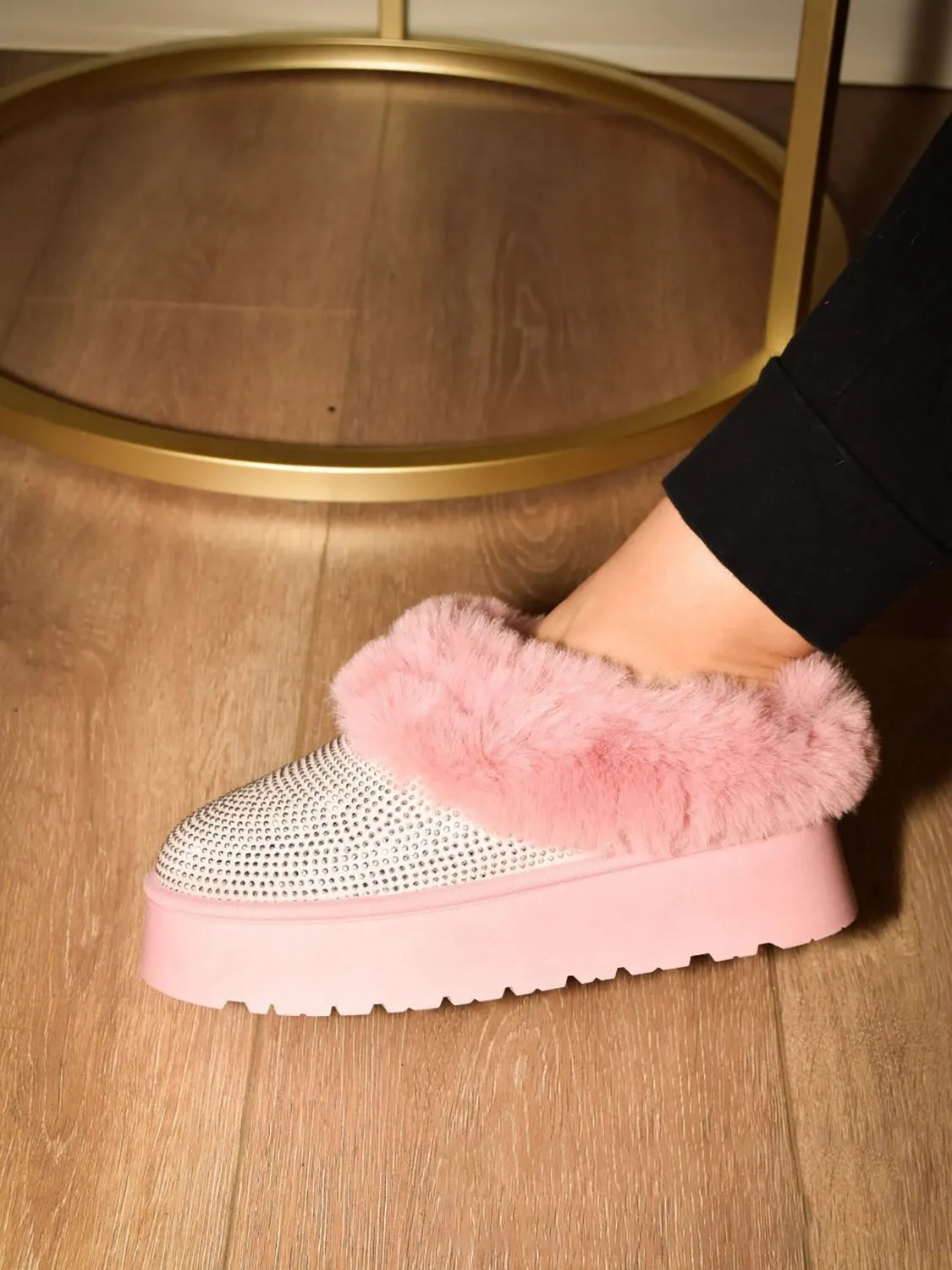 Embellished Wild Diva Faux Fur Platform Booties